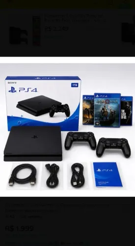 Playstation 4 Slim Ps4 1tb + 2 Controles + 3 Jogos Preto - Excelente (Recondicionado)