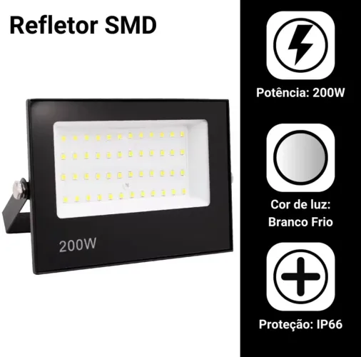 Refletor de led 200w 6000k branco 18.000lumens Bivolt