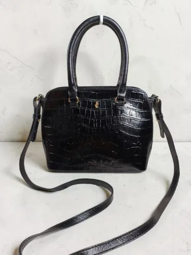 bolsa pequena em couro legítimo croco usaflex preto