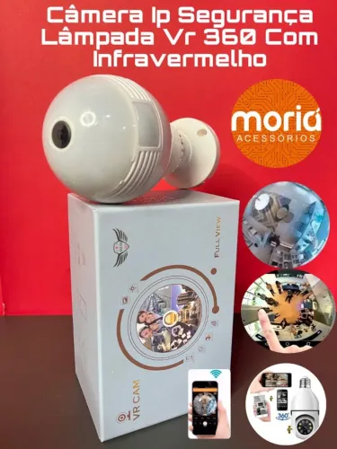 Câmera Lâmpada 360 Panorâmica Wi-Fi  Audio VR Cam V380 Lente Olho de Peixe 360º