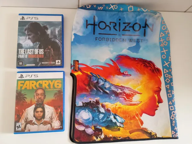 The Last of Us 2 PS5 + FAR CRY 6 PS5 + Capa Horizon Zero Dawn p/ PS5 Apenas R$300