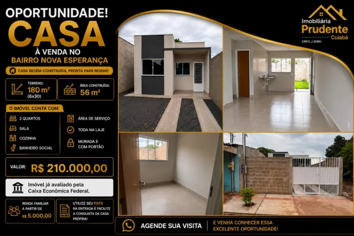 Casa para Venda em Cuiabá, Nova Esperança, 2 dormitórios, 1 banheiro, 2 vagas