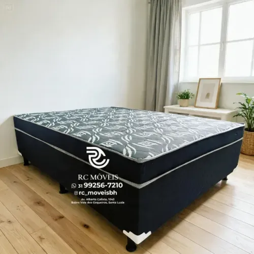 Cama Box Casal Acoplado D33 1,38x1,88 Floral Cinza Confortável