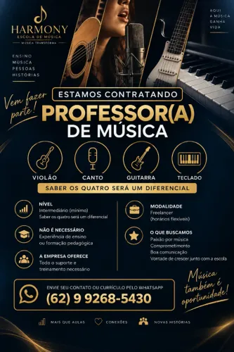 Professor de Música - Vagas para diversos instrumentos (Freelancer)