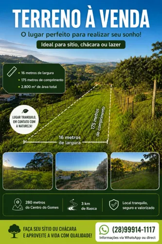 Terreno 280m do Centro do Gomes, 3km de Itaoca.?