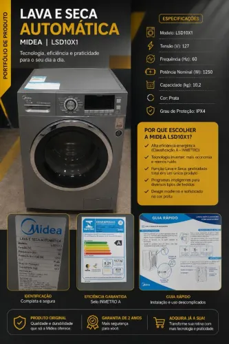 Vendo Lava e Seca Midea Storm Wash Inverter- Prata