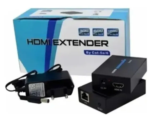Extender Hdmi 60m Extensor Hdmi 60m 1080p Via Cabo De Rede Preto