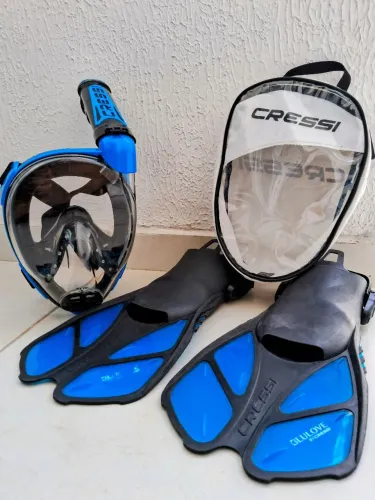 Kit Cressi para Snorkeling - Máscara Full Face Duke + Nadadeira Bonete (ML-XL 39-41)
