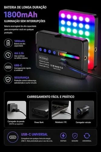 Painel LED RGB M160 Portátil para Vídeos, Lives e Fotos - Curitiba