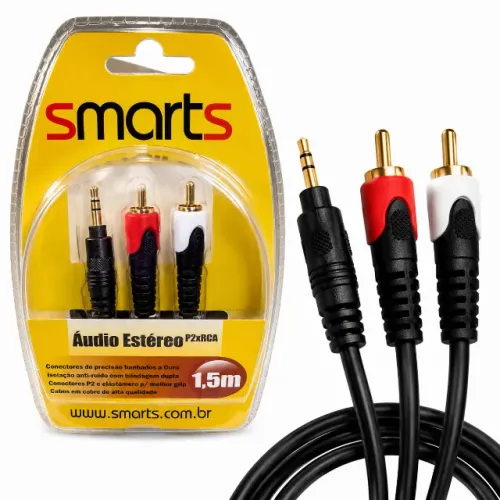 Cabo de Áudio Estéreo P2 x 2 RCA Smarts - 1,5 metros