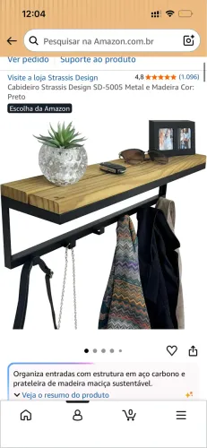 Prateleira Cabideiro Strassis Design SD-5005 Metal e Madeira Cor: Preto