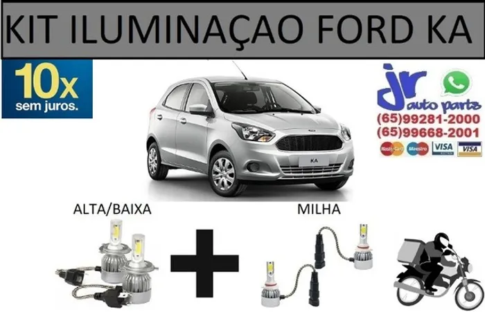 Kit Lampada Ultra LED (Alta/Baixa e Milha) Ford Ka 6000K 12V 24V