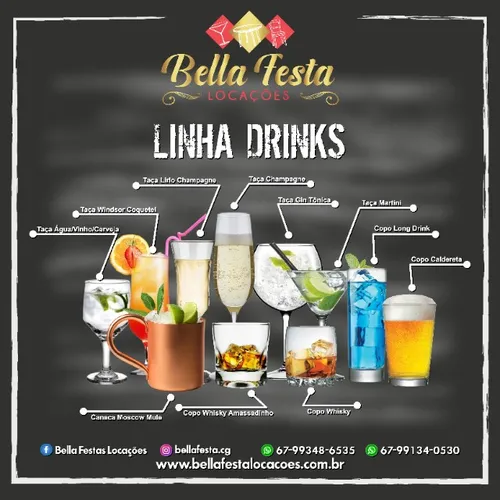 Locação de Taças, Copos e Canecas para Drinks