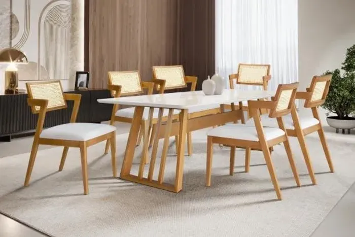 Mesa Jantar Lótus 180x90 com 6 cadeiras Helena MG **nova na caixa**