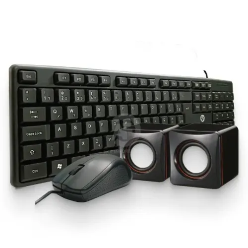 Kit Teclado e Mouse Com Fio + Caixa De Som Para Pc Computador Notbook Usb