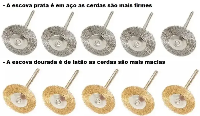 Kit 10 Escovas de Aço e Latão para Micro Retifica para Moagem, Rebarbação Polimento Limpar
