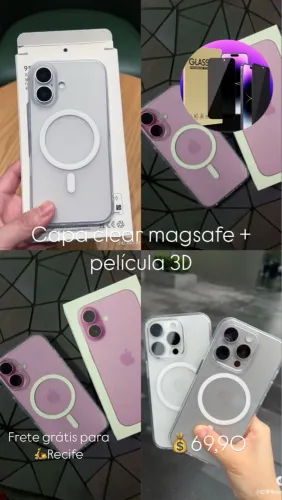 Capa Clear MagSafe iPhone 16 pro max + Película 3D