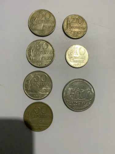 7 Moedas Antigas 1967, 1970 e 1975 (comemorativa Tiradentes 1792/1992)
