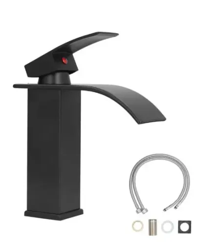Torneira Banheiro Cascata Monocomando Misturador Baixa Preto Acabamento Mate