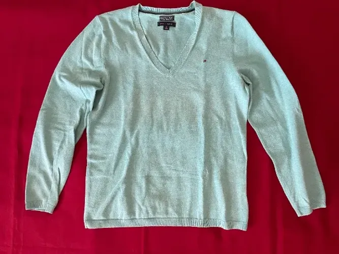 Suéter Clássico Gola V - Azul Turquesa - Tommy Hilfiger