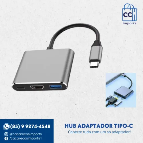 Hub adaptador tipo-c 3 em 1 4k - HDMI, USB 3.0 E TIPO C 3.1.