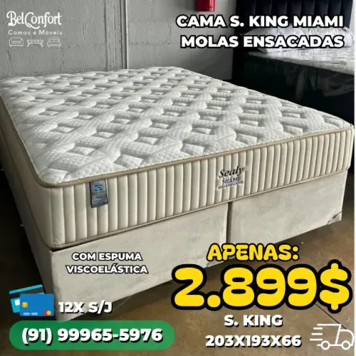 Cama Super King Miami Linha de Luxo Molas Ensacadas Espuma Viscoelatica