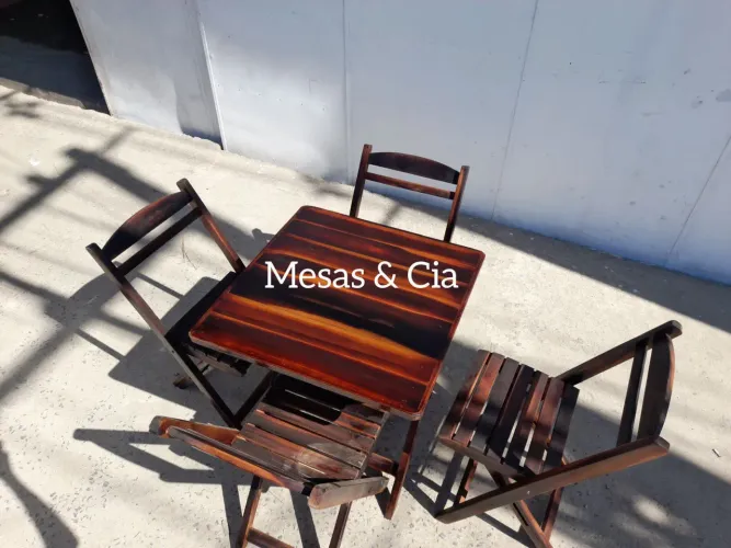 Conjunto Mesa de Jantar Dobrável 4 Cadeiras Madeira Maciça