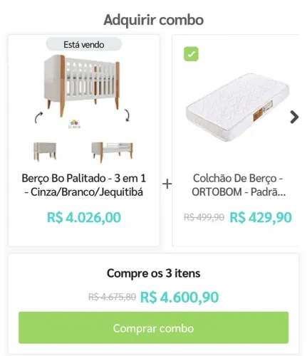 Berço BO 3x1 semi novo + colchão 
