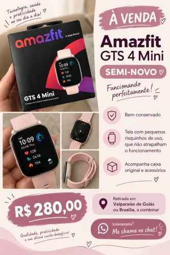 Smartwatch Amazfit GTS 4 Mini Rosa - Seminovo