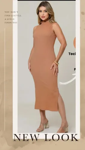 Vestido Midi Canelado Modelador Novo Tamanho M