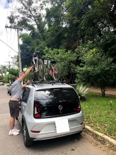 Kit Rack de Teto Eqmax + 2 Suportes Transbike p/ VW Up! TSI 4 Portas (2014 a 2021)
