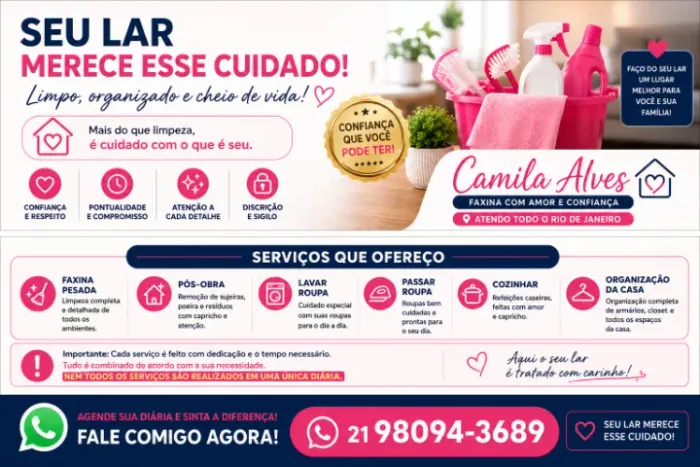 DIARISTA DE CONFIANÇA - ATENDIMENTO EM TODO O RIO DE JANEIRO