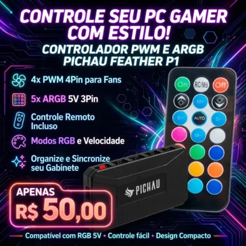 Controlador Pwm E Argb Pichau Feather P1 Pwm 4pin + 5p Argb