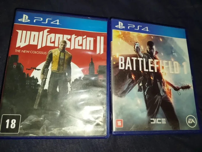 Jogos de PS4 Battlefield 1 e Wolfenstein 2