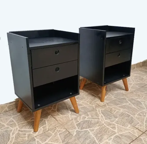 02 Mesa de Cabeceira 2 gavetas/ Multiuso / Preto / Usado Bom estado