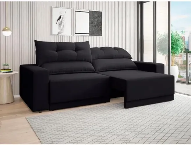 Sofá Salvador 2m Retrátil e Reclinável Preto