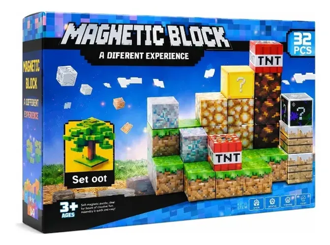 Minecraft Blocos Magnéticos Infantil 32 Peças Brinquedo