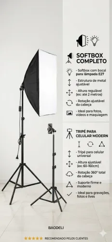 Kit Softbox com Tripé Profissional para Celular