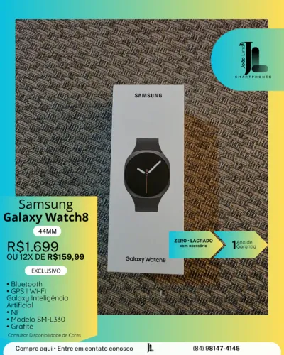 GALAXY WATCH8, 44MM, GRAFITE, LACRADO, EXCLUSIVO!