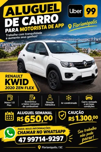 ALUGUEL DE CARRO PARA MOTORISTA DE APLICATIVO - RENAULT KWID 2020