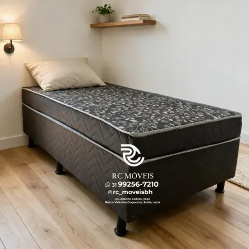 Cama Box Solteiro 88x1,88 Molas Ensacadas Acoplado Corino Caramelo