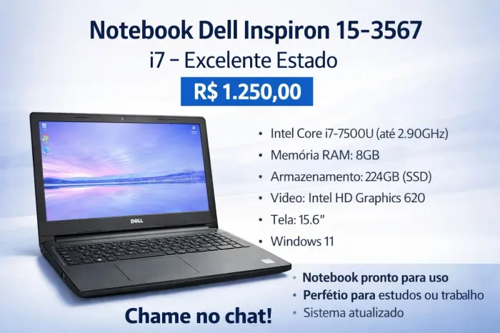 Notebook Dell Inspiron 15 3567 - Core i7 | SSD 240GB | Rápido | R$ 1.250