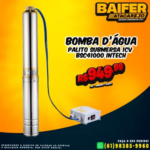 Bomba D'água Palito Submersa 1Cv Bsc41000 Intech