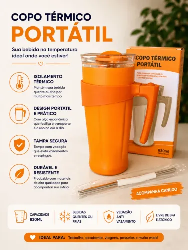 Copo térmico portátil  830ml  produto novo 