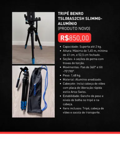 TRIPÉ BENRO TSL08AS2CSH SLIMMG-ALUMÍNIO