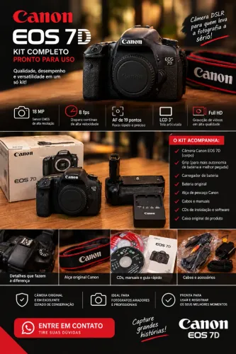Câmera Canon EOS 7D DSLR com Caixa Original e Acessórios