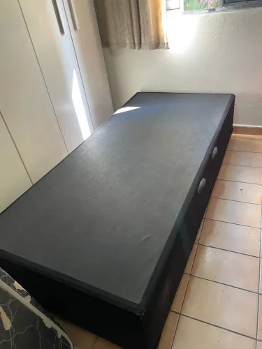 Box Baú Solteiro Ortobom(Seminovo) - Madeira Maciça + Suede Preto