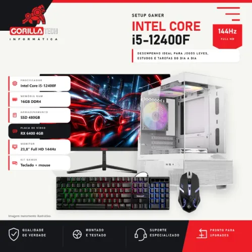 Setup Gamer Completo i5-12400F RX 6400 4GB 16GB SSD 480GB Monitor 23,8 144Hz Teclado Mouse