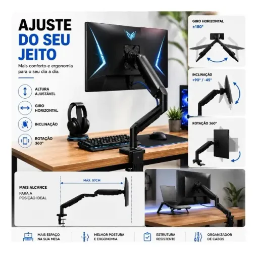 Suporte de mesa articulado para monitor de 17" a 32" cor preto