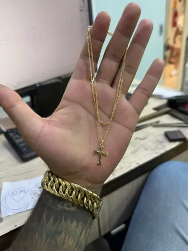     Cordão Ouro 18k Masculino com Pingente de Cruz